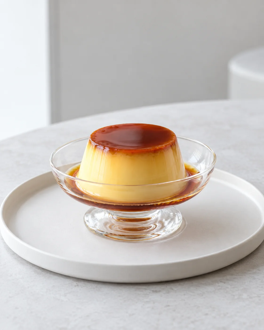 ガラスの器に入った固めのプリン